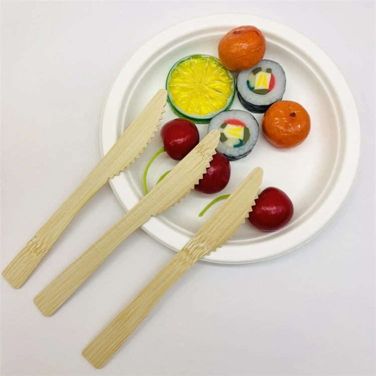 Disposable Bagasse Round Plates with 6" Bamboo Fork