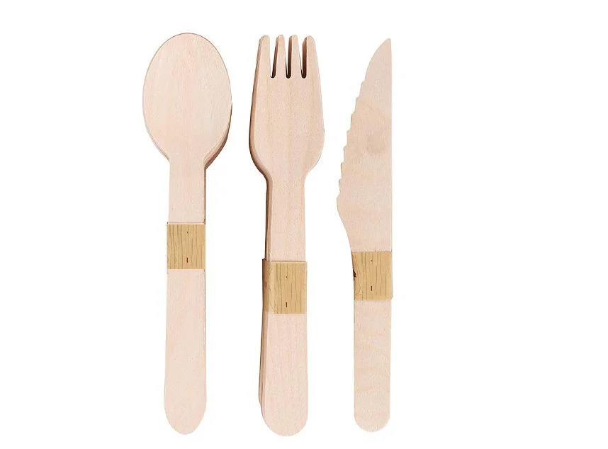 2021 Top Selling Europe Disposable Wooden Knife, Fork and Spoon 3PCS in 1 Set Wooden 16cm Western-Style Knife Natural Cake Spoon with Customized Logo